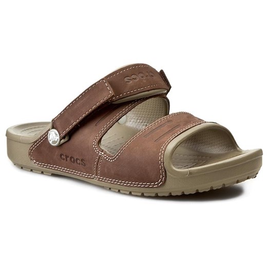 Klapki CROCS - Yukon Two-Strap Sandal M 14325 Khaki/Espresso eobuwie-pl brazowy Klapki męskie na basen