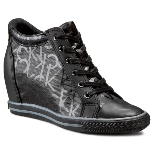Sneakersy CALVIN KLEIN JEANS - Vero Rub Ck Logo RE9388  Black eobuwie-pl szary Półbuty damskie na koturnie