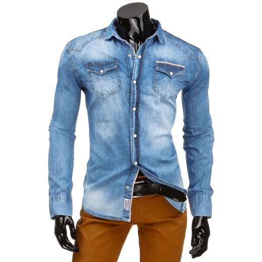 Koszula męska jeansowa niebieska (dx0868) dstreet niebieski bawełna