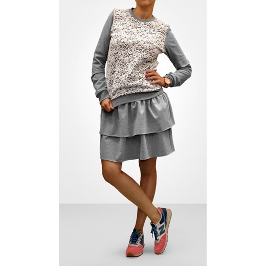 Szara spódnica dresowa z falbanką bien-fashion bialy dzianina