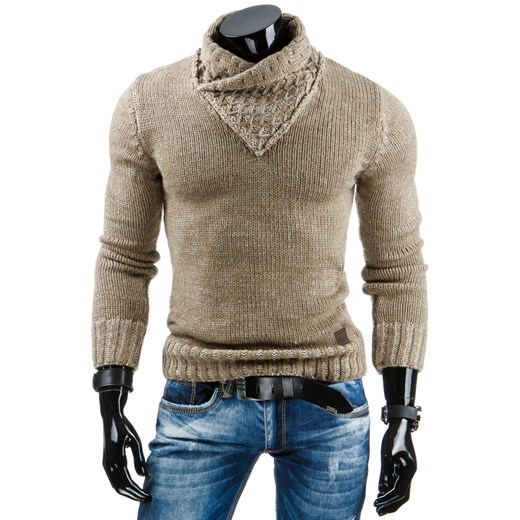 Sweter męski beżowy (wx0700) dstreet brazowy dzianina