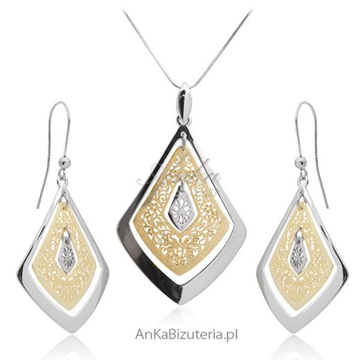 Biżuteria srebrna -  Elegancki komplet srebrny pozłacany ankabizuteria-pl bialy ażurowe