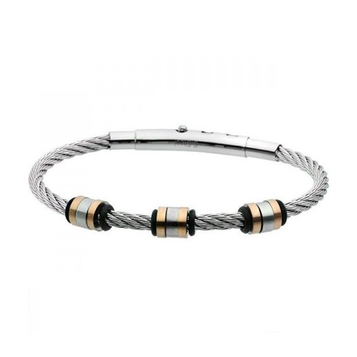 Bransoletka ze stalowej liny-kabla z pierścieniami w kolorze różowego złota 77-BA245 silverado-pl bialy srebrna