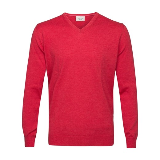 Sweter / pulower v-neck z wełny z merynosów fuksjowy eleganckipan-com-pl czerwony elegancki