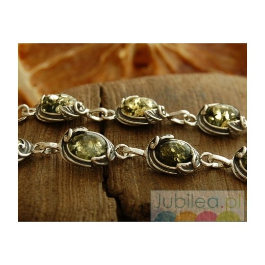NAZZA - srebrna bransoletka z bursztynem jubilea-pl zielony srebrna