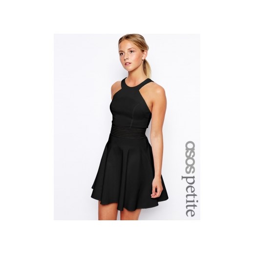 ASOS PETITE Sukienka rozkloszowana czarna odkryte ramiona sklep-divine-wear czarny mini