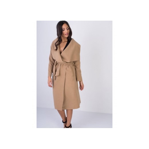 Włoski płaszcz narzutka OVERSIZE WATERFALL Camel sklep-divine-wear rozowy casual