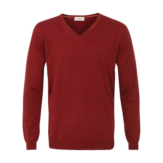 Sweter / pulower v-neck z wełny z merynosów czerwony eleganckipan-com-pl czerwony elegancki
