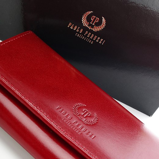 PAOLO PERUZZI ekskluzywny skórzany portfel damski w pudełku GA40 skorzana-com czerwony jesień