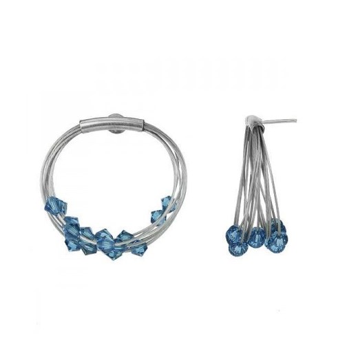 Kolczyki koła na sztyfcie srebrne z niebieskimi kryształkami Swarovski 73-42i silverado-pl bialy kryształki
