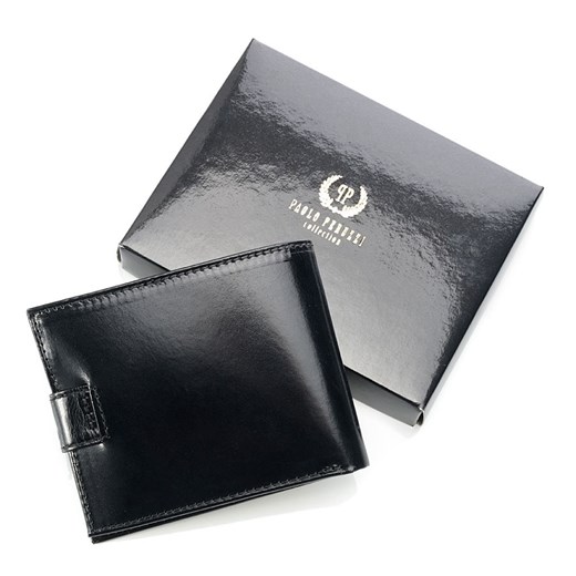 PAOLO PERUZZI ekskluzywny skórzany portfel męski w pudełku czarny GA55 skorzana-com czarny lato