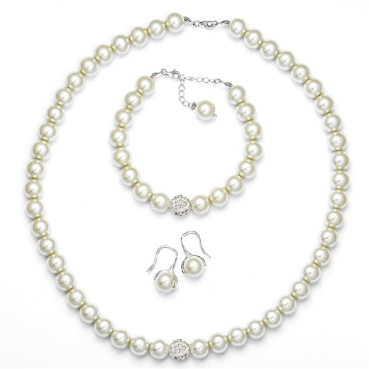 Komplet Srebrny 925 Białe Perły GRAWER PER08 murrano-pl bialy perły
