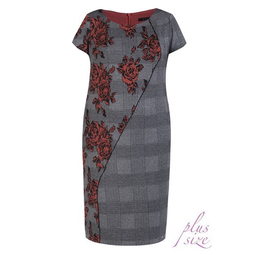 Sukienka Plus size z motywem róż e-monnari szary midi