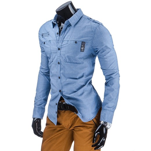 Koszula z długim rękawem (dx0758) dstreet niebieski bawełna