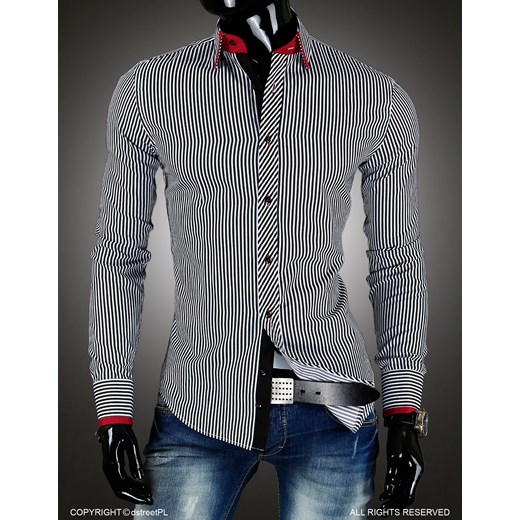 Koszula z długim rękawem w paski (dx0321) dstreet szary Koszule w paski męskie