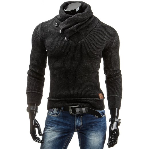 Męski sweter (wx0565) dstreet czarny dopasowane