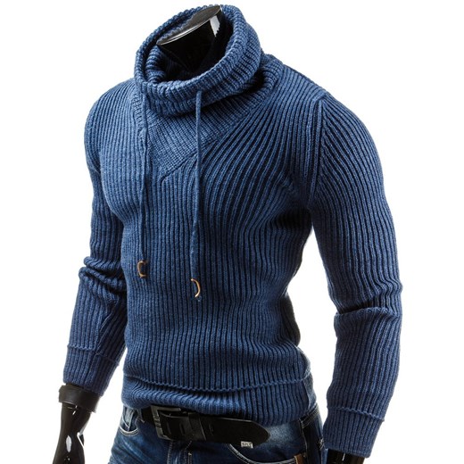 Sweter ze stójką (wx0481) dstreet niebieski miękkie
