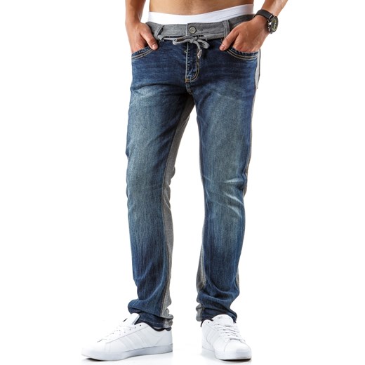 Spodnie męskie jeansowo-dresowe niebiesko-szare (ux0279) dstreet  z zamkiem