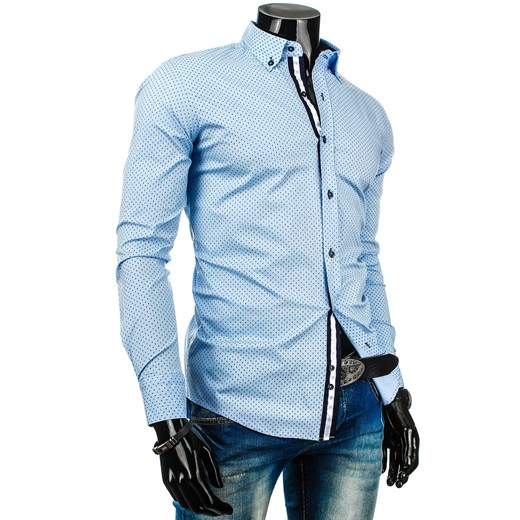Koszula męska z długim rękawem (dx0220) dstreet niebieski minimalistyczny