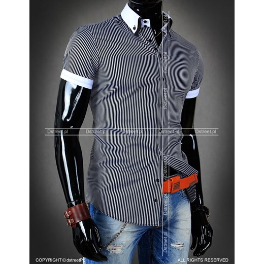 Koszula z krótkim rękawem w paski (kx0548) dstreet szary Koszule w paski męskie