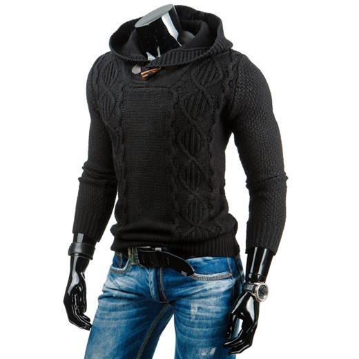 Sweter męski czarny (wx0661) dstreet czarny kaptur