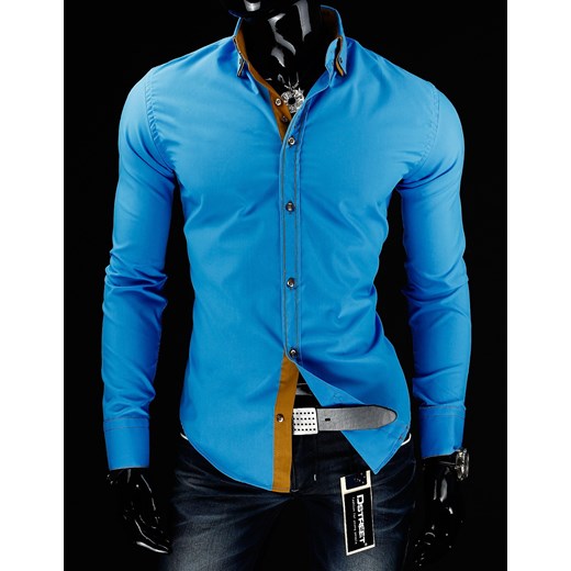Turkusowa koszula z długim rękawem (dx0410) dstreet niebieski koszule