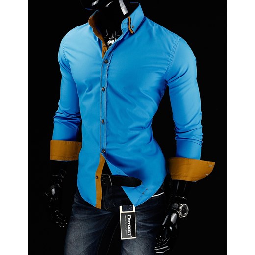 Turkusowa koszula z długim rękawem (dx0410) dstreet niebieski slim