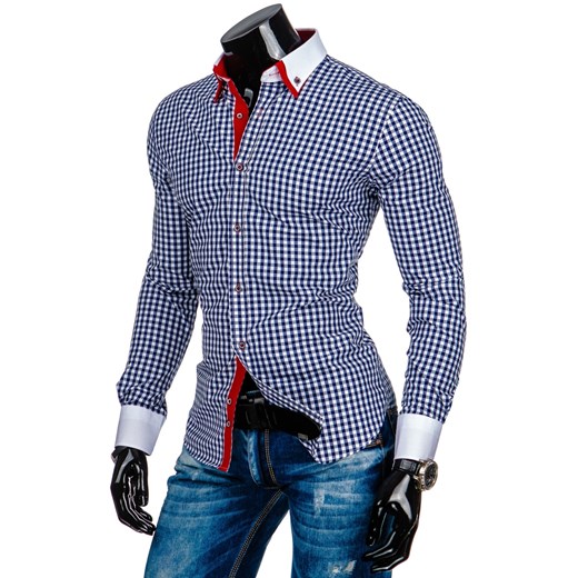 Koszula męska DSTREET biało-granatowa (dx0834) dstreet niebieski fit