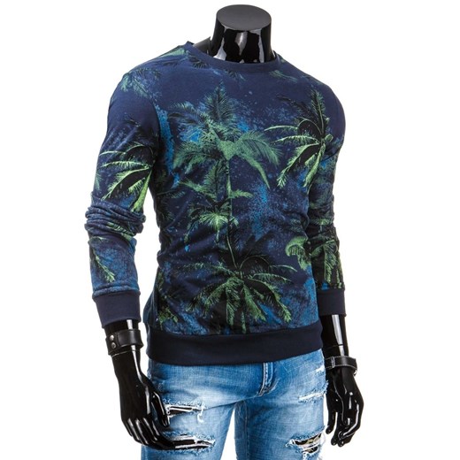 Bluza męska granatowa (bx1058) dstreet zielony Bluzy męskie z nadrukiem