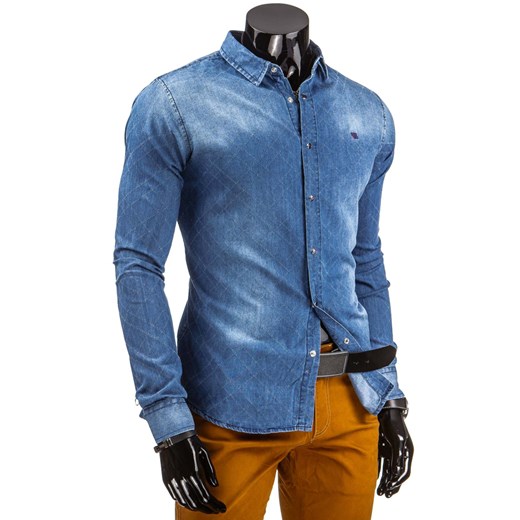 Męska koszula jeansowa niebieska (dx0822) dstreet niebieski casual