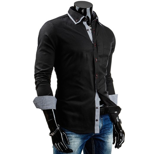 Koszula z długim rękawem (dx0624) dstreet czarny Koszule męskie slim