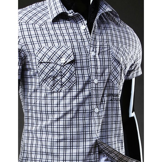 Koszula biała kratka (kx0095) dstreet niebieski Koszule z krótkim rękawem męskie