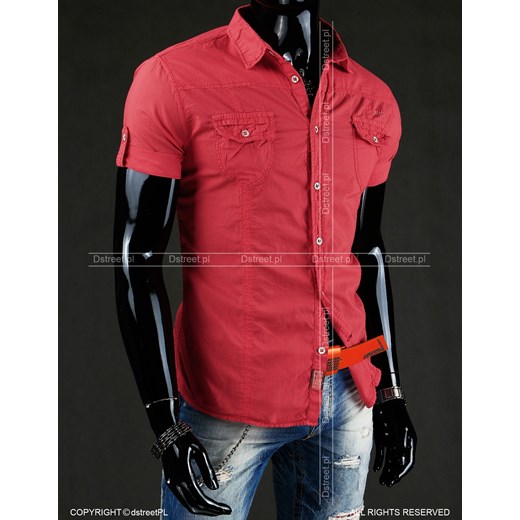 Koszula z krótkim rękawem (kx0312) dstreet czerwony Koszule z krótkim rękawem męskie