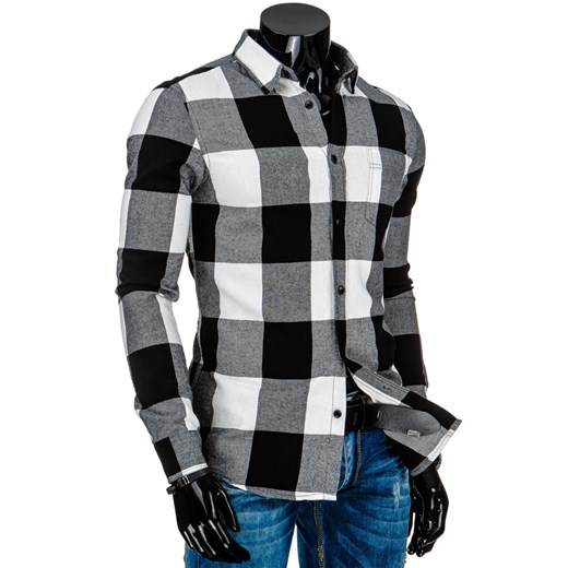 Czarno-biała koszula męska w kratę (dx0825) dstreet szary casual