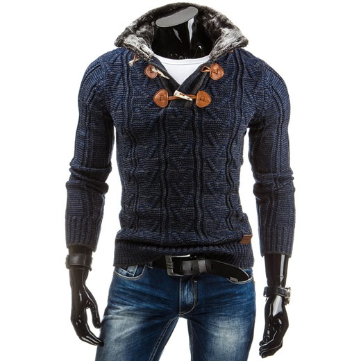 Męski sweter (wx0578) dstreet czarny dopasowane