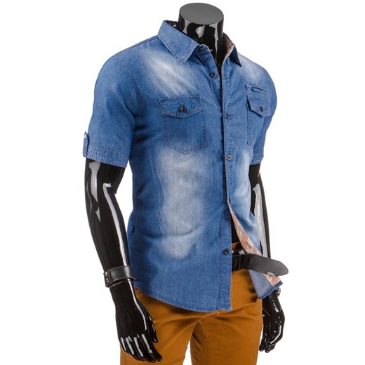 Koszula jeansowa z krótkim rękawem (kx0611) dstreet niebieski Koszule jeansowe męskie