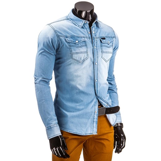 Błękitna męska koszula jeansowa (dx0824) dstreet niebieski casual