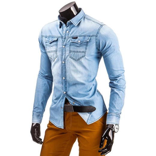 Błękitna męska koszula jeansowa (dx0824) dstreet niebieski jeans