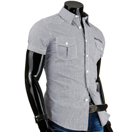 Koszula z krótkim rękawem (kx0239) dstreet szary Koszule w kratę męskie