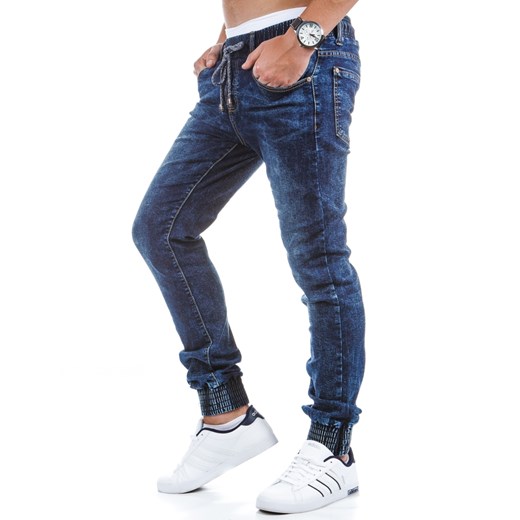 Spodnie joggery męskie niebieskie (ux0393) dstreet bialy modne