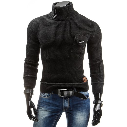 Sweter męski (wx0570) dstreet czarny dopasowane