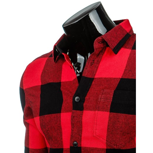 Czarno-czerwona koszula męska w kratę (dx0826) dstreet czerwony klasyczny