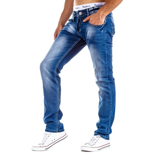 Przecierane spodnie jeansowe (ux0294) dstreet niebieski casual