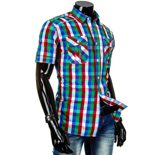 Męska koszula z krótkim rękawem (kx0380) dstreet zielony minimalistyczny