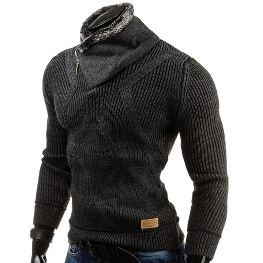 Grafitowy sweter (wx0534) dstreet czarny męskie