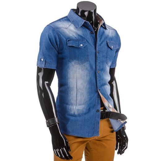 Koszula jeansowa z krótkim rękawem (kx0612) dstreet niebieski Koszule jeansowe męskie
