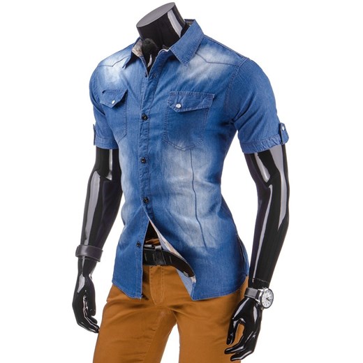 Koszula jeansowa z krótkim rękawem (kx0612) dstreet niebieski Koszule z krótkim rękawem męskie
