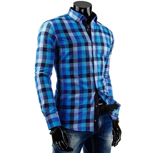 Koszula kratka z długim rękawem (dx0627) dstreet niebieski koszule
