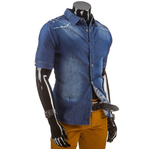 Koszula jeansowa z krótkim rękawem (kx0613) dstreet niebieski Koszule jeansowe męskie