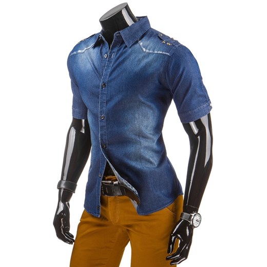 Koszula jeansowa z krótkim rękawem (kx0613) dstreet niebieski Koszule z krótkim rękawem męskie